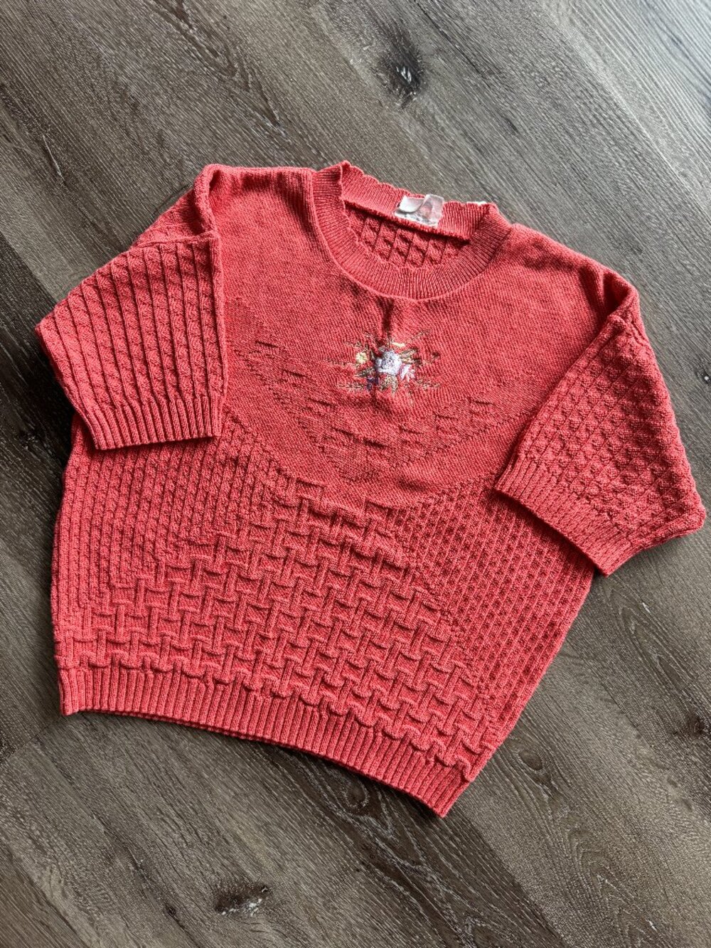 Vtg 90s Tree-Ko cottagecore textured embroidered knit short sleeve sweater / M